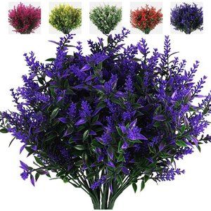 8 Bundles Greenery Lavender Fake Shrubs Flowers UV Resistant Planter